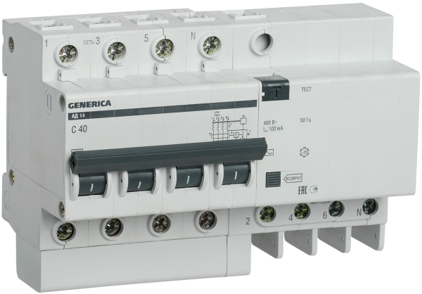 Купить IEK GENERICA Автоматический выключатель дифференциального тока АД14 4Р 40А 100мА MAD15-4-040-C-100