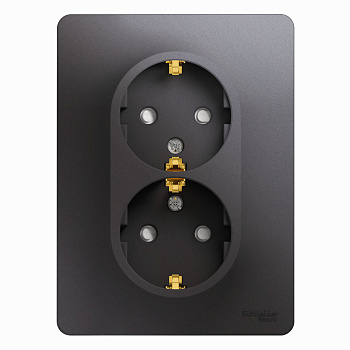 Systeme Electric Glossa Графит Розетка 2-ая с/з со шторками (в сборе)