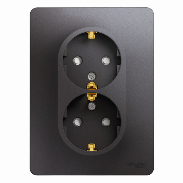 Systeme Electric Glossa Графит Розетка 2-ая с/з со шторками (в сборе)