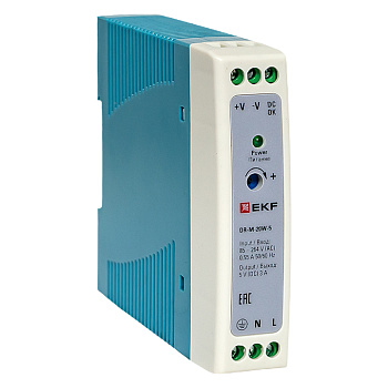 EKF Блок питания на дин рейку 20Вт,Uвх ~ 220 В AC m, Uвых - 5 В DC постоянного тока