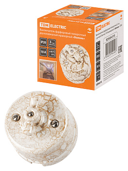 TDM Выключатель фарфоровый поворотный 2-кл. с ручкой (бантик) 10А мраморный «Болонь» SQ1820-0110