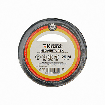 Kranz Изолента ПВХ 0.13х15 мм, 25 м, черная (5 шт./уп.) KR-09-2106