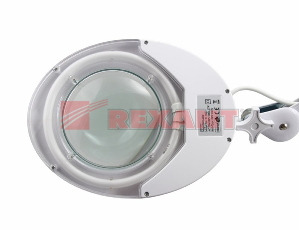 Купить Лупа на струбцине круглая 3D с подсветкой и крышкой, белая Rexant 31-0202