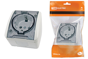 TDM Розетка 2П+3 открытой установки IP54 16А с прозрачной крышкой белая "Селигер" SQ1818-0007