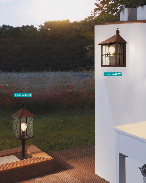 Купить Eglo 64758 Уличный напольный светильник GAUDESI, 1X60W(E27), сталь оцинкованный, коричневый антик/ стекло, прозрачный