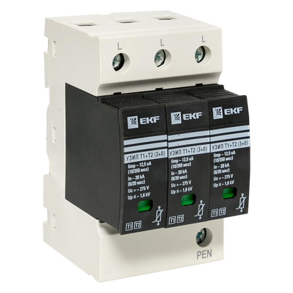 EKF Устройство защиты от импульсных перенапряжений Т1+Т2; Iimp-12,5kA; In-20kA; Uc-275В; 3+0