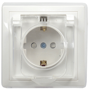 IEK KVARTA РСбш10-3-ККБ-44 Розетка 1местн. c з/к с защ. штор. с кр. керамика IP44 16А (белый)