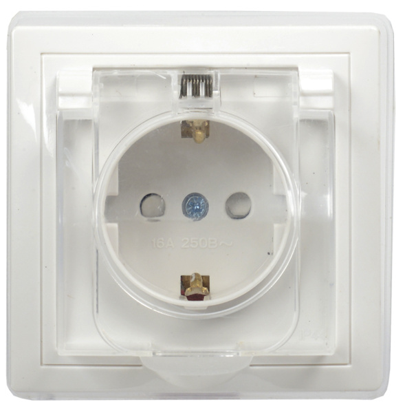 IEK KVARTA РСбш10-3-ККБ-44 Розетка 1местн. c з/к с защ. штор. с кр. керамика IP44 16А (белый)