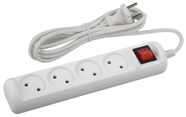 ЭРА Удлинитель электрический U-4s-1,5m-2x1 без заземления c выключателем 4 розетки 1,5м ПВС 2x1мм2 10А