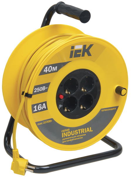 IEK Катушка УК40 с т/з 4 места 2Р+PЕ/40м 3х1,5 мм2 "Industrial"