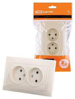 TDM Розетка двойная 2П 10А 250В сл. кость "Лама" SQ1815-0124