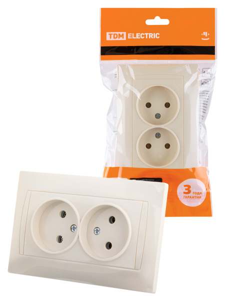 TDM Розетка двойная 2П 10А 250В сл. кость "Лама" SQ1815-0124
