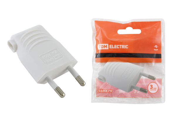 TDM Вилка б/з белая 10А 250В (евровилка CEE 7/16) угловой вывод проводника SQ1806-0090