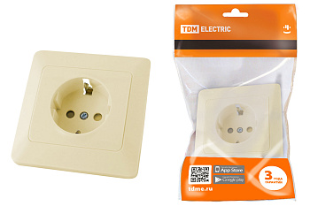 TDM Розетка 2П+З с защ. шт. 16А 250В сл. кость "Ильмень" SQ1823-0114