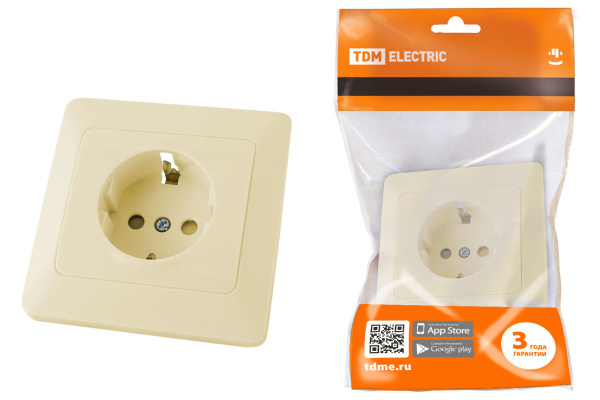 TDM Розетка 2П+З с защ. шт. 16А 250В сл. кость "Ильмень" SQ1823-0114
