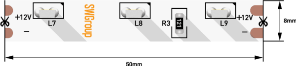 SWG Лента светодиодная стандарт 315, 60 LED/м, 4,8 Вт/м, 12В , IP20, Цвет: Теплый белый SWG31560-12-4.8-WW
