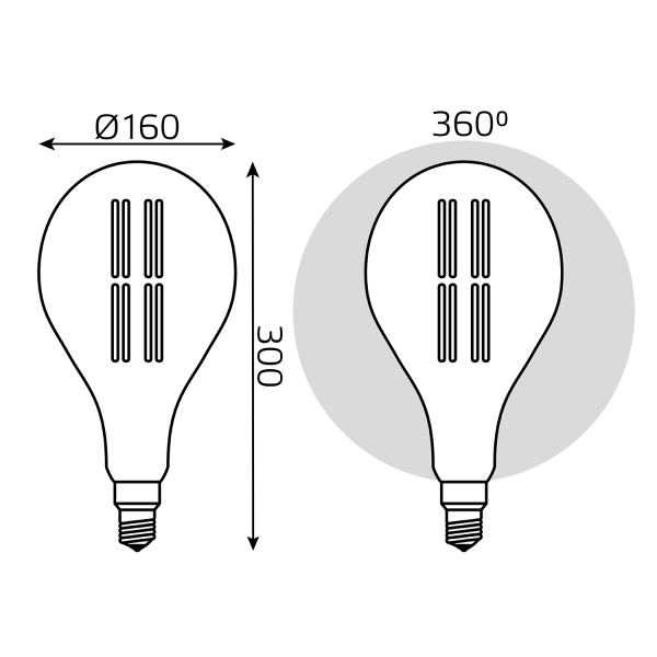Купить Gauss Лампа Filament А160 8W 780lm 2400К Е27 golden straight LED 149802008