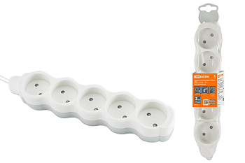 TDM Удлинитель бытовой  "Люкс" УЛ5 5 гнезд, 1,5м, б/з, с з/ш, ПВС 2х0,75 мм2  10А/250В бело-серый SQ1303-0229