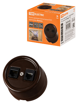 TDM Розетка телефонная RJ11 + компьютерная RJ45 коричневая «Болонь» SQ1820-0452