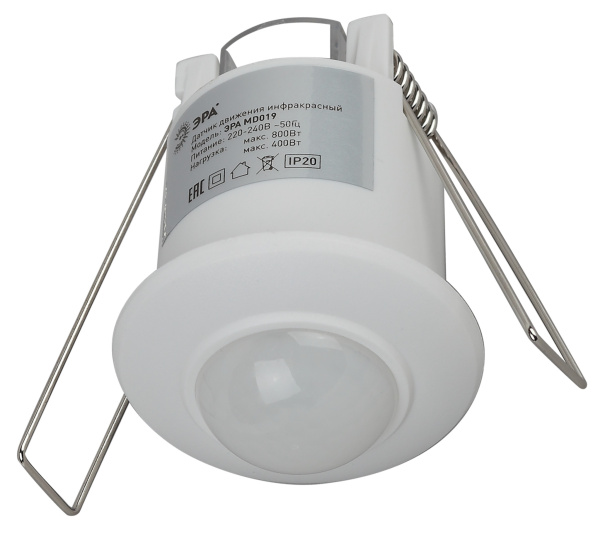 ЭРА MD 019 Датчик движения Датчик движения белый, 800Вт, 360 градусов.,6М,IP20