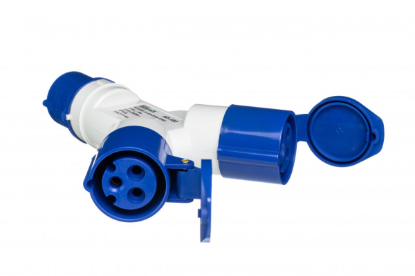 DEKraft Адаптер двухлучевой 1012 2Р+РЕ 16А 250В IP44 АП-102