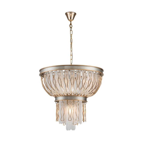 Favourite Classic подвесная люстра каркас цвета французского серебра с золотой окантовкой, декоративные элементы из металла золотого цвета, подвески и 2696-5P