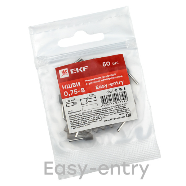 Купить EKF PROxima Наконечник штыревой втулочный изолированный НШвИ 0,75-8 (50шт.)