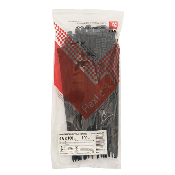 Купить EKF PROxima Хомут P6.6 стандартный (ч), 4.6x180 (100шт) FlexLock