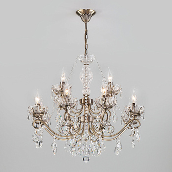Eurosvet Большая подвесная люстра с хрусталем 10103/12 античная бронза/прозрачный хрусталь Strotskis a045370