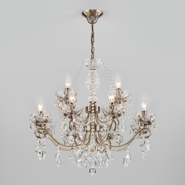 Eurosvet Большая подвесная люстра с хрусталем 10103/12 античная бронза/прозрачный хрусталь Strotskis a045370