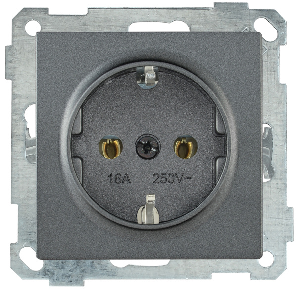 IEK РС11-1-0-Б Розетка с з/к 16А BOLERO антрацит ERB11-K95-16