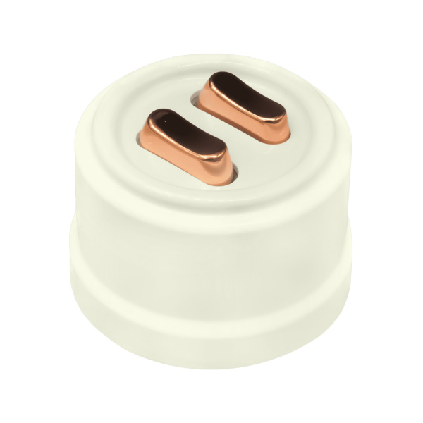 BIRONI Лизетта Пластик Слоновая кость Выключатель кнопочный проходной 2-кл (клавишный), ручка Медь B1-222-211-C-PB