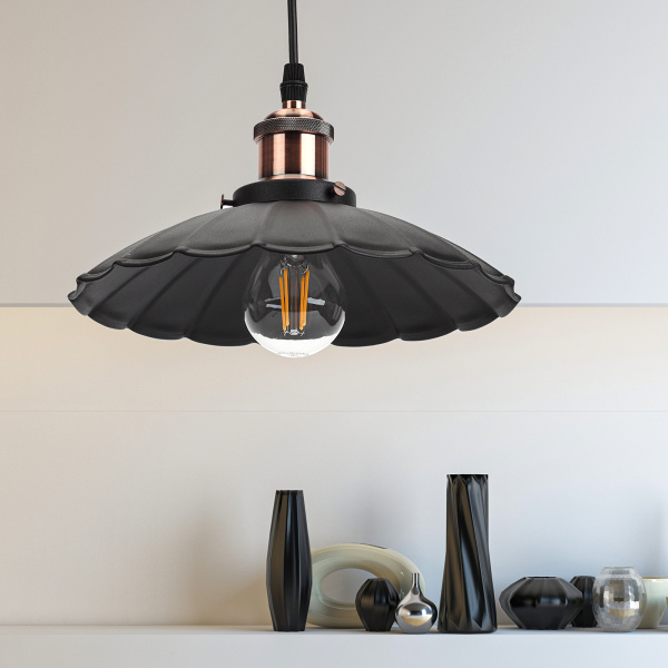 ЭРА PL3 BK/RC Шагрень Черный/Медь Подвес металлический, E27, max 60W, d245 мм
