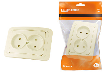 TDM Розетка двойная 2П 10А c защитными шторками сл. кость "Валдай" SQ1804-0125