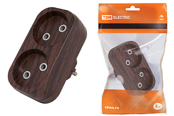 TDM Блок на 2 гнезда 2П б/з плоский 6А 250B "Эко" (бук) SQ1806-0078