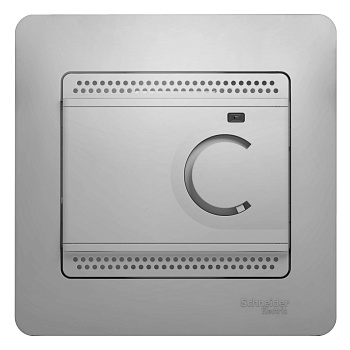 Systeme Electric Glossa Алюминий Термостат электронный теплого пола с датчиком, 10A (в сборе с рамкой)