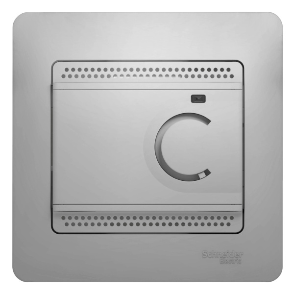 Systeme Electric Glossa Алюминий Термостат электронный теплого пола с датчиком, 10A (в сборе с рамкой)