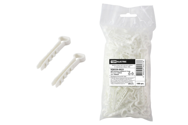TDM Дюбель-хомут для плоского кабеля 6-12мм белый (100шт) SQ0539-0033