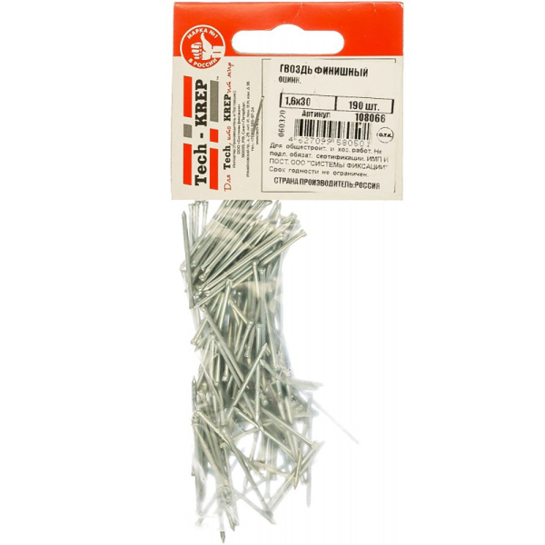 Tech-Krep Гвоздь финишный оцинк. 1,6х30 (190 шт) - пакет 108066