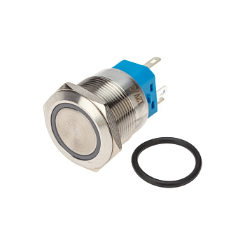 Кнопка антивандальная Ø22 12В Фикс (6с) (ON)-OFF/(OFF)-ON подсв/зеленая Rexant 36-3513