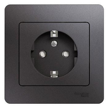 Systeme Electric Glossa Графит Розетка с/з со шторками (в сборе)