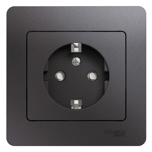 Systeme Electric Glossa Графит Розетка с/з со шторками (в сборе)