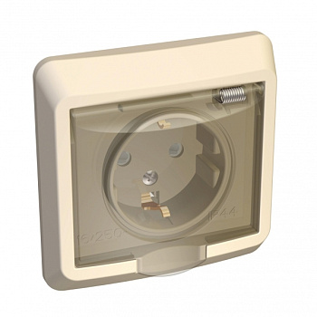 Systeme Electric Этюд Крем Розетка 1-ая с/з с защитными шторками с крышкой IP44