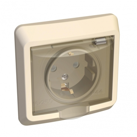 Systeme Electric Этюд Крем Розетка 1-ая с/з с защитными шторками с крышкой IP44