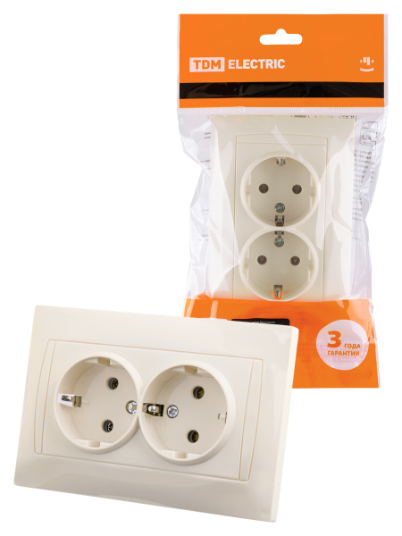TDM Розетка двойная 2П+З 16А 250В сл. кость "Лама" SQ1815-0125