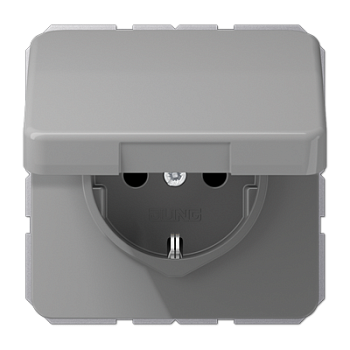 JUNG CD Серая Розетка с/з, с крышкой, пруж. зажим CD1520BFKLGR