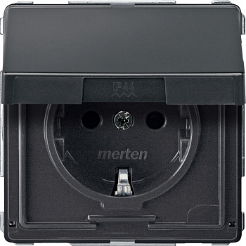 SE Merten Aquadesign Антрацит Розетка Schuko с крышкой, с защитными шторками, безвинт. зажим MTN2310-7214