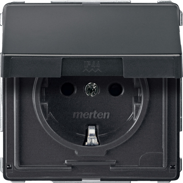 SE Merten Aquadesign Антрацит Розетка Schuko с крышкой, с защитными шторками, безвинт. зажим MTN2310-7214