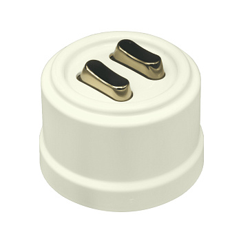 BIRONI Лизетта Пластик Слоновая кость Выключатель кнопочный проходной 2-кл (клавишный), ручка Бронза B1-222-211-B-PB