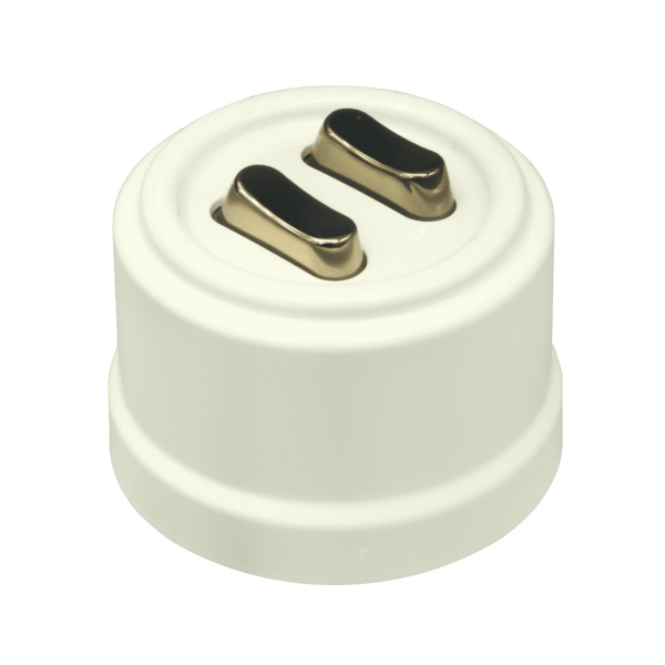 BIRONI Лизетта Пластик Слоновая кость Выключатель кнопочный проходной 2-кл (клавишный), ручка Бронза B1-222-211-B-PB